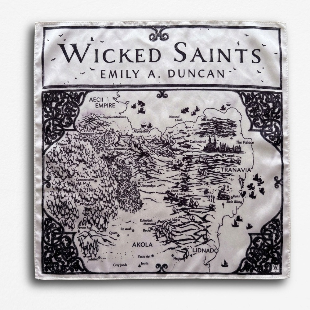 Wicked Saints Emily A Duncan Bookish Map Scarf Bandana Black White Fantasy Art